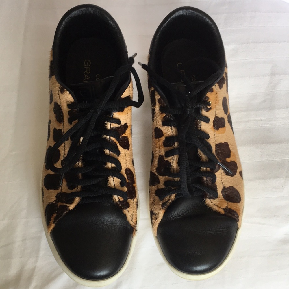 Cole Haan Leopard Print Calf Hair and Leather Sneakers, Size 8